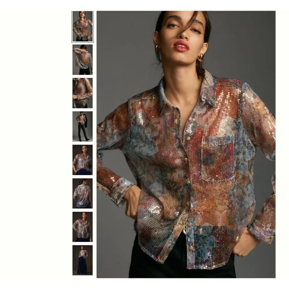 Pilcro Multi-Color Sequin Button-Up Blouse - Picture 1 of 5